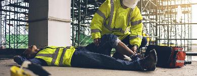 First Aid on a person injured on construction site